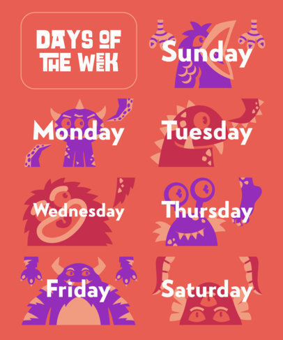 Worksheet Design Maker Featuring Monster Graphics and the Days of the Week 5732