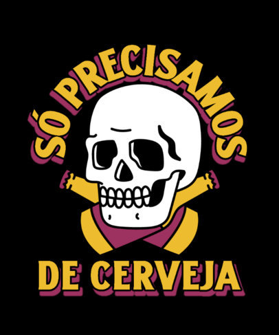 T-Shirt Design Template Featuring a Skull Graphic With Two Beer Bottles