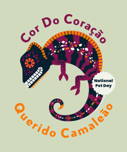 T-Shirt Design Template for National Pet Day with a Colorful Chameleon