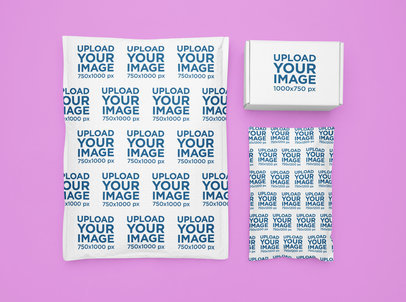 Box Mockup Featuring a Poly Mailer and Bubble Mailer Placed on a Colorful Background