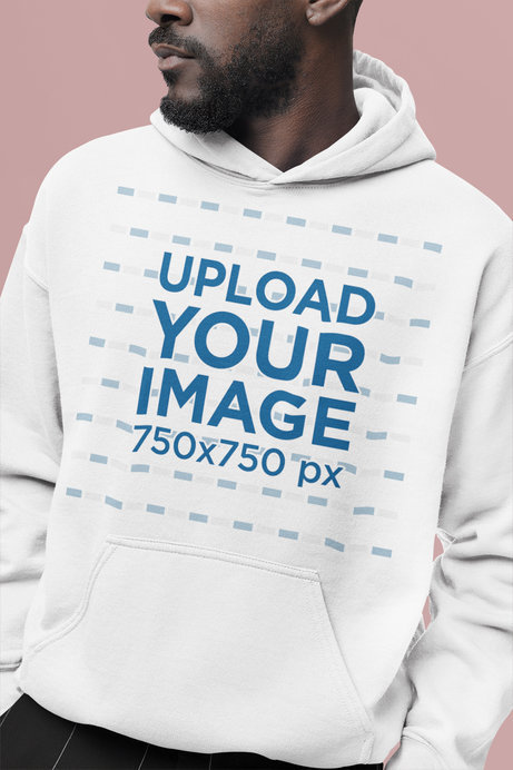 Closeup Mockup of a Bearded Man Wearing a Gildan Pullover Hoodie