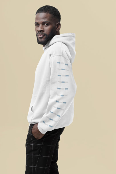 Mockup of a Bearded Man Wearing a Pullover Hoodie with a Customizable Sleeve