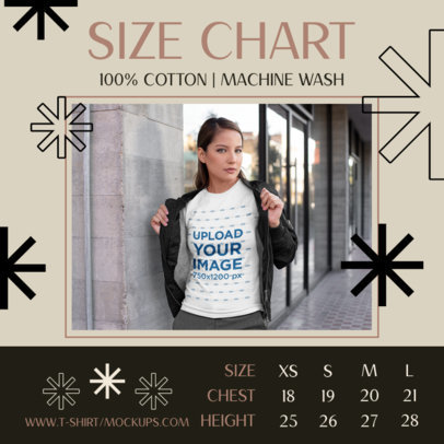 Mockup of a Young Woman With a T-Shirt Featuring a Size Chart Guide m5531