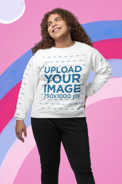 Pride-Themed Mockup of a Woman Wearing a Gildan Sweatshirt