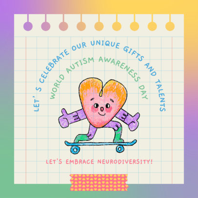 Instagram Post Template Featuring Illustrations for World Autism Awareness Day
