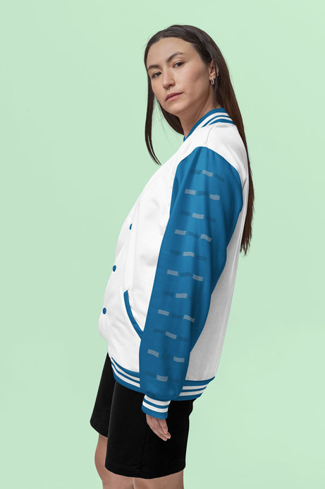 Bomber Jacket Mockup of a Woman Posing With a Serious Look