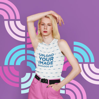 Tank Top Mockup Featuring a Transgender Model Posing in a Studio m33082 r-el2