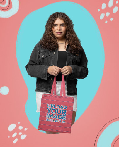 Mockup of a Smiling Woman Carrying a Sublimated Tote Bag