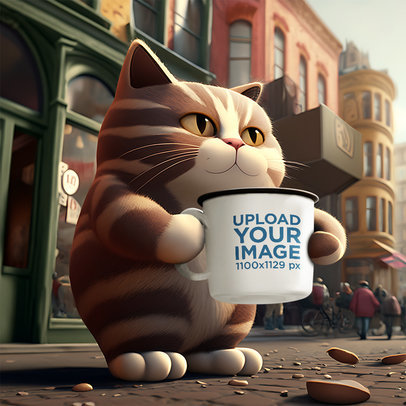 Coffee Mug Mockup Featuring an AI-Generated Cat Illustration