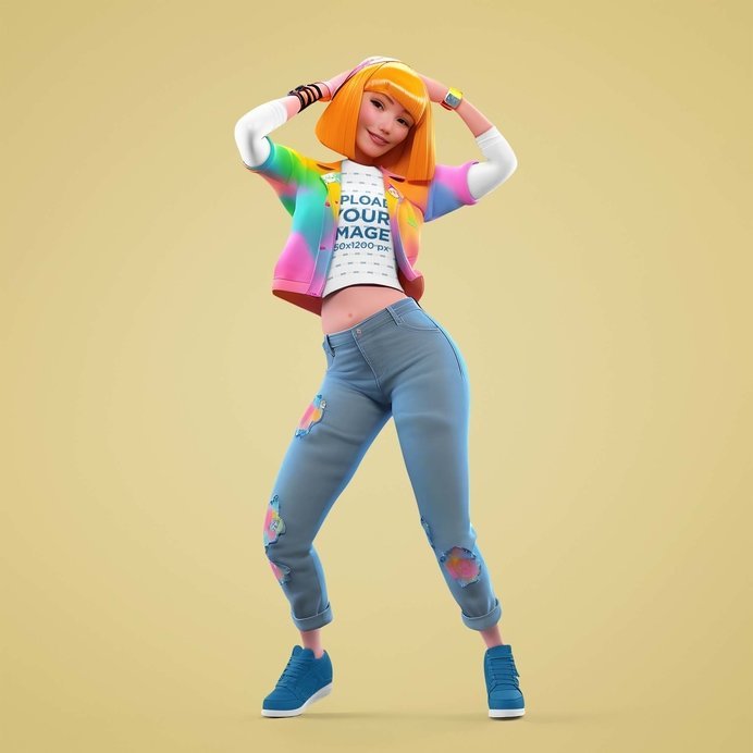 AI-Generated Mockup of a Cartoonish Woman Wearing a Crop Top