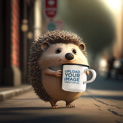 Mockup of an AI-Generated Hedgehog Holding a Coffee Mug