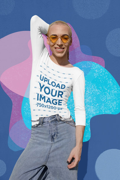 Mockup of a Happy Non-Binary Person Wearing a Long Sleeve Tee m33084 r-el2