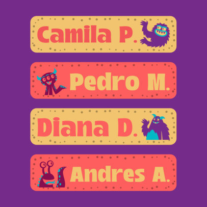 Name Tag Maker Featuring Featuring Monster Graphics for Back to School 5732