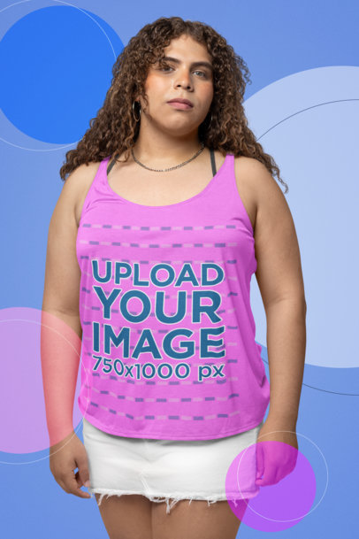 Mockup of a Curly-Haired Woman Posing in a Bella Canvas Tank Top