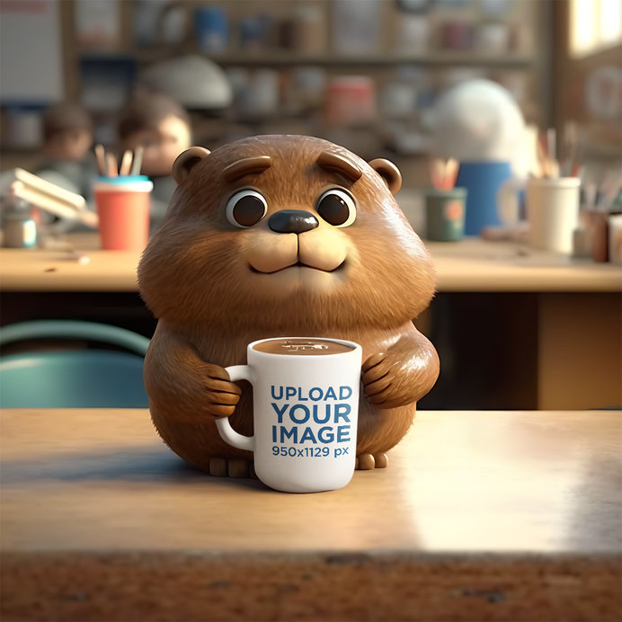 Coffee Mug Mockup Featuring an AI-Generated Beaver Cartoon