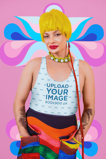 Tank Top Mockup of a Trans Woman Posing for Gay Pride Month in a Studio m33093 r-el2