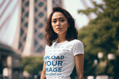 AI-Generated Mockup of a Woman Wearing a T-Shirt in Tokyo