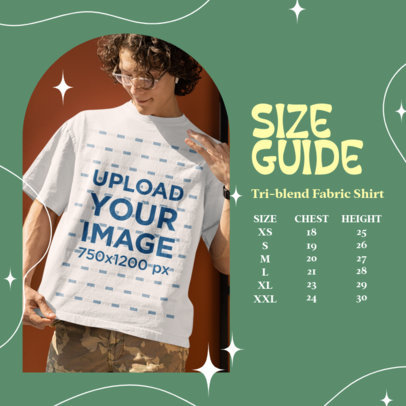 Size Chart Mockup Featuring a Smiling Man Wearing a Round-Neck T-Shirt