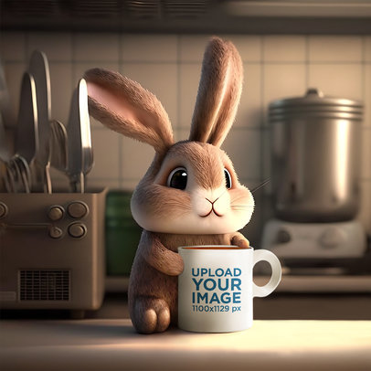 11 Oz Coffee Mug Mockup Featuring a Cute 3D Bunny