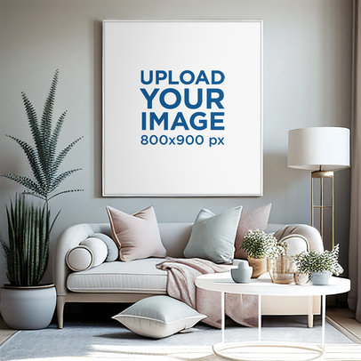 AI-Generated Mockup Featuring an Art Print Placed on a Modern Living Room