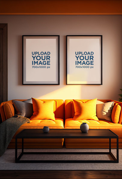 AI-Generated Mockup of Two Art Prints Placed in a Living Room