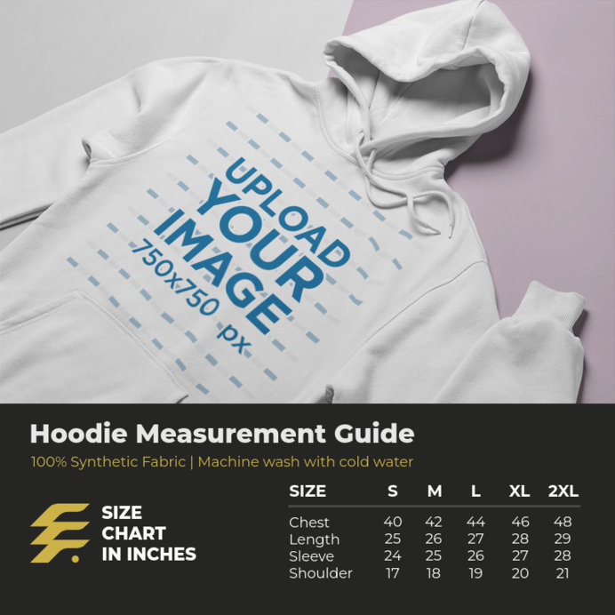 Mockup of a Pullover Hoodie Featuring a Size Chart
