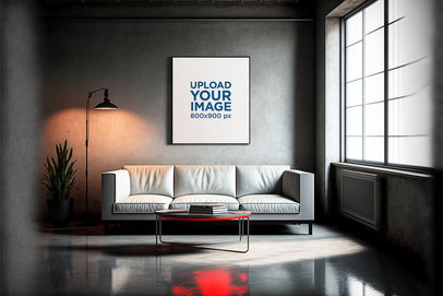 Nordic-Styled Mockup of an AI-Generated Living Room Featuring an Art Print