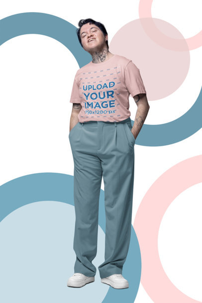 Bella Canvas T-Shirt Mockup Featuring a Tattooed Happy Man Posing for Pride Month