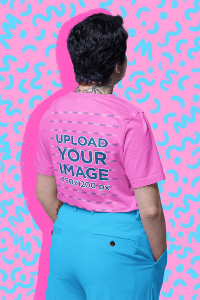 Back-View Bella Canvas Tee Mockup of a Man with a Neck Tattoo