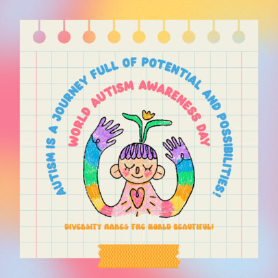 Instagram Post Template for Autism Awareness Day Featuring a Smiling Character