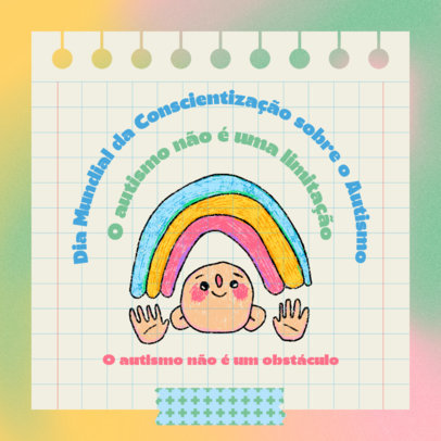 Instagram Post Template Featuring an Illustrated Rainbow for Autism Awareness Day