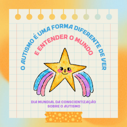 Instagram Post Maker Featuring a Smiling Star Illustration for Autism Awareness Day