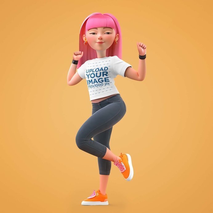 AI-Made Mockup of a 3D Female Cartoon Wearing a T-Shirt
