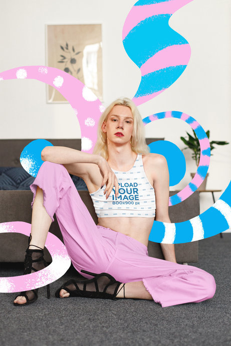 Crop Top Mockup Featuring a Person Sitting on the Floor