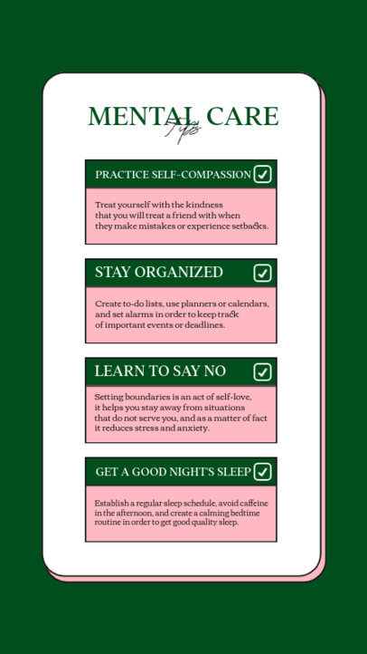 Instagram Story Creator Featuring a Checklist with Mental Health Tips