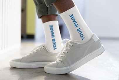 Mockup of a Man Wearing Crew Socks with an Embroidered Element
