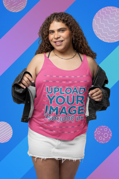 Tank Top Mockup of a Happy Woman Posing for a Pride and Trans Campaign