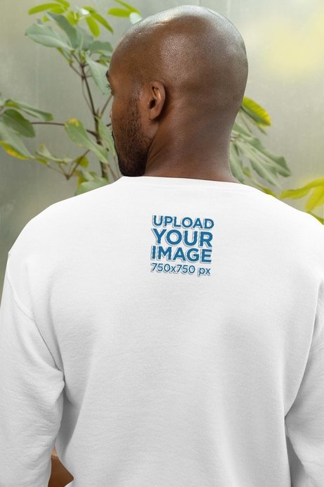 Back-View Mockup Featuring a Bald Man Wearing a Gildan Sweatshirt