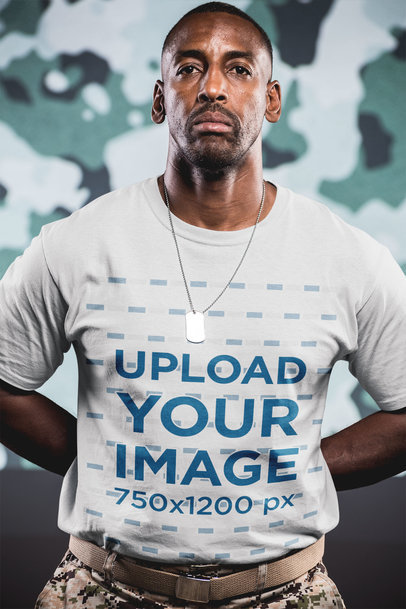 Portrait of a Veteran Wearing a T-Shirt Mockup