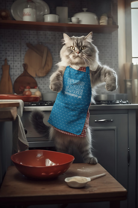 Apron Mockup Featuring an AI-Generated Cat Acting Like a Human Chef