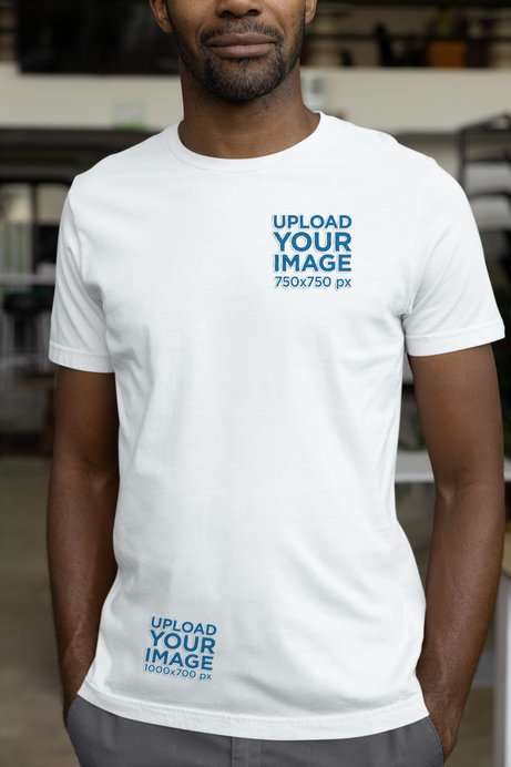 Embroidered T-Shirt Mockup Featuring a Man at the Office