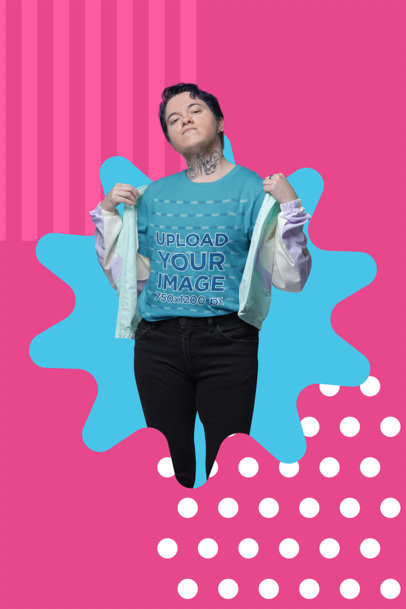 Mockup of a Man with a Neck Tattoo Wearing a Round-Neck T-Shirt