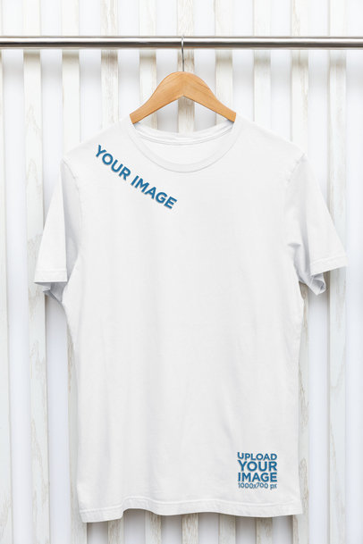 Front-View Mockup of a Bella Canvas T-Shirt Placed on a Wooden Hanger