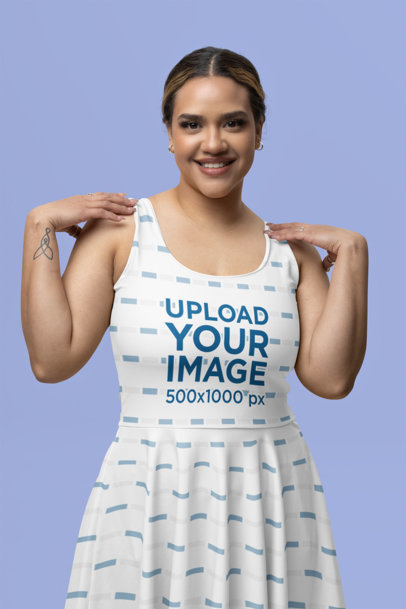 Sublimated Skater Dress Mockup Featuring a Smiling Woman