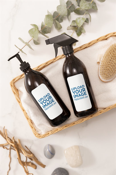 Glass Spray Bottle and Pump Bottle Mockup Featuring an Aesthetic Setting