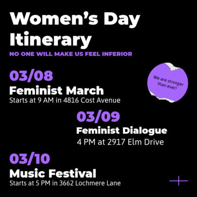 Itinerary Instagram Post Template for Women's Day Activities 