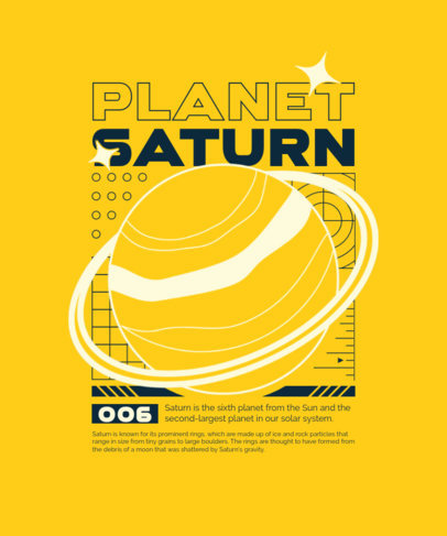 T-Shirt Design Template Featuring an Illustrated Saturn Graphic for Space Day