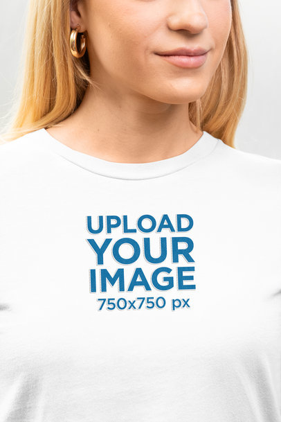 Bella Canvas Embroidered Long-Sleeve Tee Mockup Featuring a Happy Cropped-Face Woman