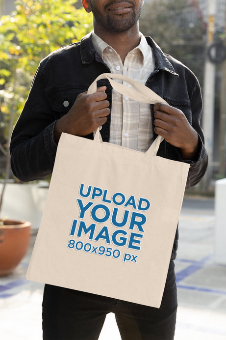 Embroidered Tote Bag Mockup Featuring a Bearded Man