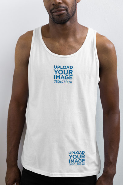 Mockup of a Bearded Man Wearing a Tank Top with Embroidered Elements